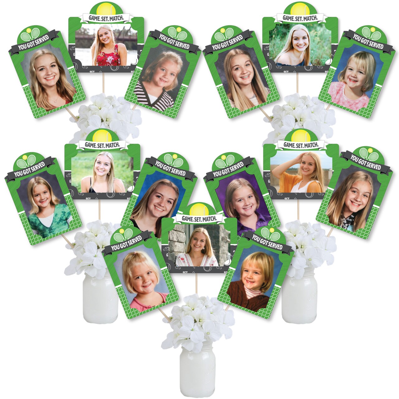 Big Dot of Happiness You Got Served - Tennis - Baby Shower or Tennis Ball Birthday Party Picture Centerpiece Sticks - Photo Table Toppers - 15 Pieces